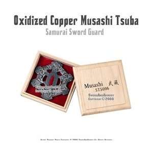 Oxidized Copper Musashi Tsuba Samurai Sword Guard  Sports 