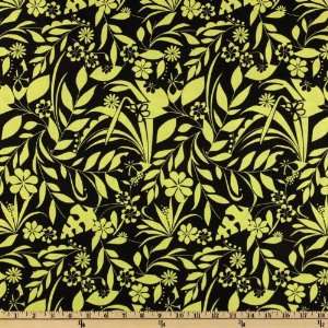  44 Wide Urban Green Flora Black/Lime Fabric By The Yard 