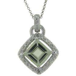 Sterling Silver Green Amethyst and Diamond Accent Square Necklace 