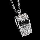   non functional whistle rhinestone crystal pendant charm necklace chain