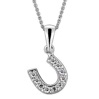 Sterling Silver CZ Horseshoe Charm Pendant/Necklace 18  