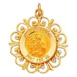  14K Gold Saint Anne Medal Pendant Jewelry