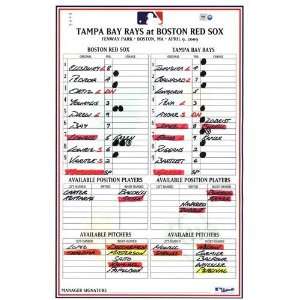  Rays at Red Sox 4 09 2009 Game Used Lineup Card Sports 