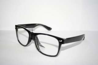 Wayfarer Nerd Glasses Black Frame Geek Chic Retro 80s Vintage  