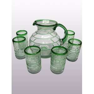 Emerald Green Spiral pitcher and 6 drinking glasses set:  