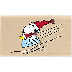 Peanuts Snow Sledding Wood Mounted Rubber Stamp  Overstock