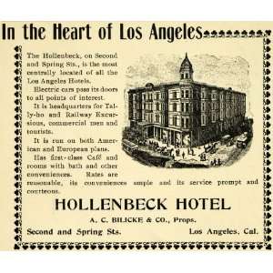  1899 Ad Hollenbeck Hotel Los Angeles CA A. C. Bilicke 