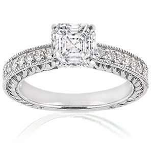  0.95 Ct Asscher Cut Diamond Vintage Engagement Ring 14K 