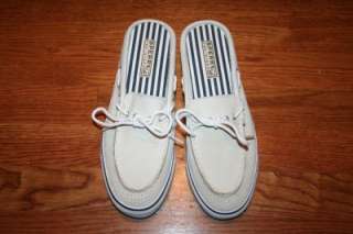 Sperry Topsider Nubuck White Cream Leather Boat Casual Mules Slides 