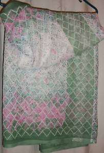 White Sage Pink Sari Fabric Indian Saree Panel Drapes  