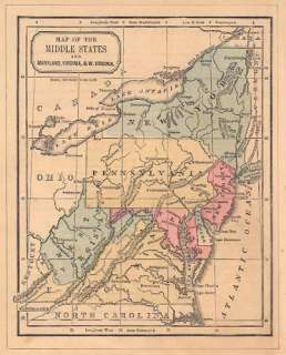 USA: ATLANTIC STATES. Antique map. Color.Mitchell.c1868  