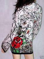 ED HARDY BUTTERFLY/ROSE DRESS/TUNIC/HOODIE~L~NWT  