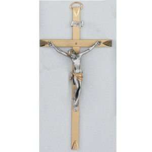   Wide Brass 2tone Hanging Wall Crucifix Metal Gift Nw