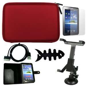   Cable+Car Mount Holder+Black Leather Case for Samsung Galaxy P1000 TAB
