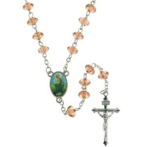  Light Brown Beaded Link Rosary with St. Jude Centerpiece 