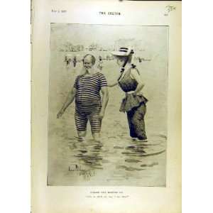   1897 Sea Side Beach Swim Costume Lady Gent Old Print