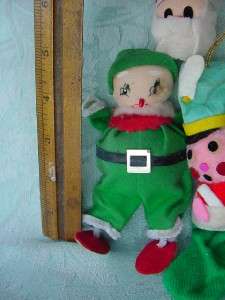 Vintage CHRISTMAS ornaments pink pom pom head soldier green elf 