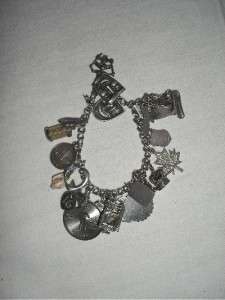   Sterling Silver 1950s Charm Bracelet W/ 22 Charms USA & Europe  