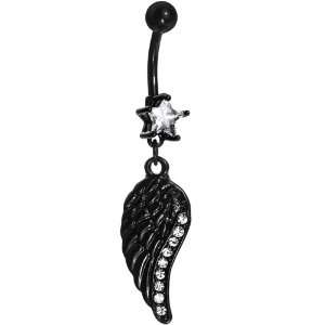  Clear Gem Black Angel Wing Belly Ring: Jewelry