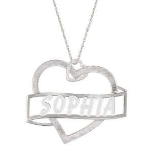   Personalized Heart Pendant with Name Banner in 14K White Gold Jewelry