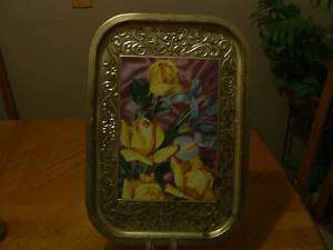 Vintage LOBECO ITALIAN Yellow Roses Tin Tray  
