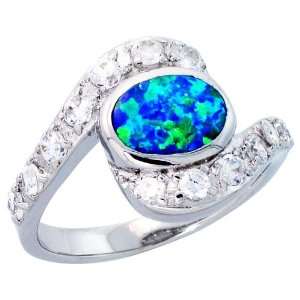   Shape Synthetic Opal Ring, w/ Brilliant Cut CZ stone Accents For Women