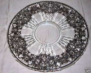 Silver Overlay Elegant Glass Platter/Tray Round Large  