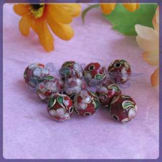 20pcs 10mm Beautiful Cloisonne Round Bead Red Free ship  