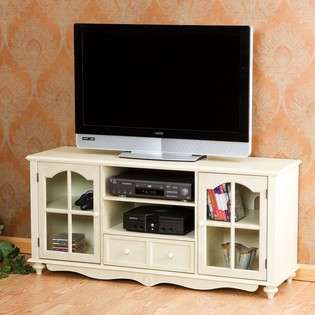 Plasma LCD TV Stand Console Cottage Style Antique White Finish 