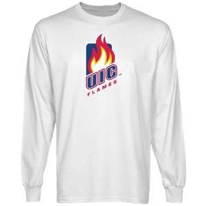  UIC Flames White Team Logo Long Sleeve T shirt Sports 
