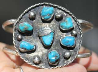 Vntg HUGE Old Pawn NAVAJO TURQUOISE + Silver Cuff BRACELET  