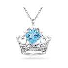 szul Blue Topaz & Diamond Crown Heart Pendant in 10K White Gold