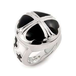  Large Black White Designo Cross Heart Sterling Silver Ring 
