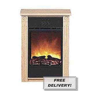 Accent Electric Fireplace with Amish made Wood Mantle   Light Oak 