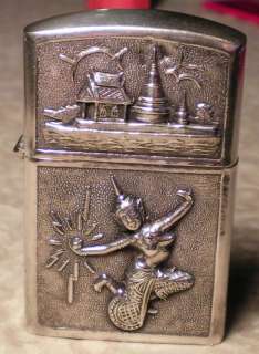 Siam Sterling Silver Lighter Case Repousse Deco Design  