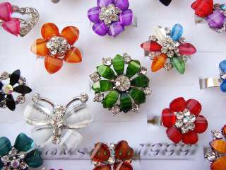 wholesale mixed lot of 24pieces Rhinestone lucite rings  