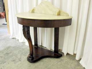   Antique 1800s Half Table w Marble Top & Dolphin Leg Beautiful  