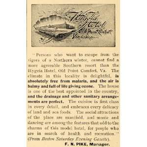  1895 Ad Hygeia Hotel Old Point Comfort Virginia F Pike 
