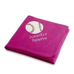 Personalized Baseball Design On Bright Pink Fleece Blanket Gift 