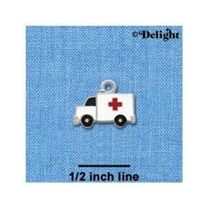  C1059* tlf   Ambulance with Cross   Silver Plated Charm 