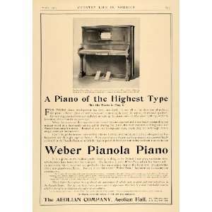  1905 Ad Aeolian Hall Weber Pianola Piano Organ   Original 