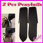 Q086 lady Black Long Straight clip on Ponytail hair extension