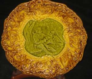 Antique MAJOLICA Plate Villeroy & Boch ca. 1880s Hunter with is Dog 