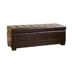   Brown Full Leather Storage Bench Ottoman with Dimples