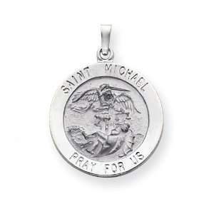  14k 7/8in White Gold Saint Michael Medal Pendant/14kt 