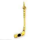 FindingKing 14K Yellow Gold 3D Hockey Stick & Enamel Puck Charm