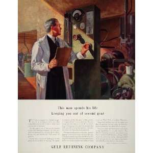  1934 Ad Gulf Gas Quality Control Laboratory Lab Chemist 