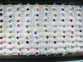 wholesale lots 100 LARGE COLOR CRYSTAL CZ SILVER RINGS  
