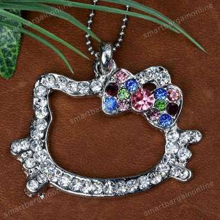   Crystal Bowknot Hellokitty Pendant Silver Plated Fit Necklace  