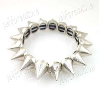 Punk/Biker Silver Cone Studs Spike Adjustable Bracelet  